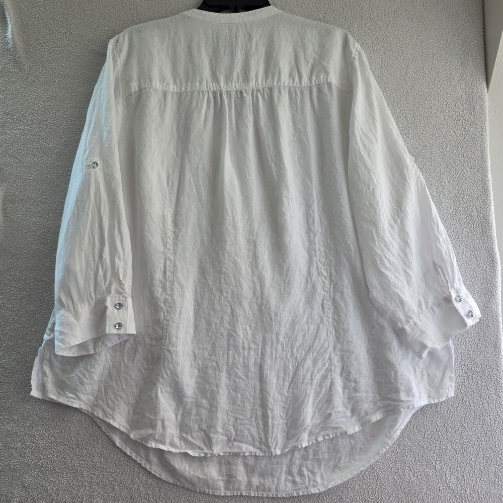 INC Linen Blouse 22W White 3/4 Sleeve Roll Tab Lightweight Top - Picture 10 of 16